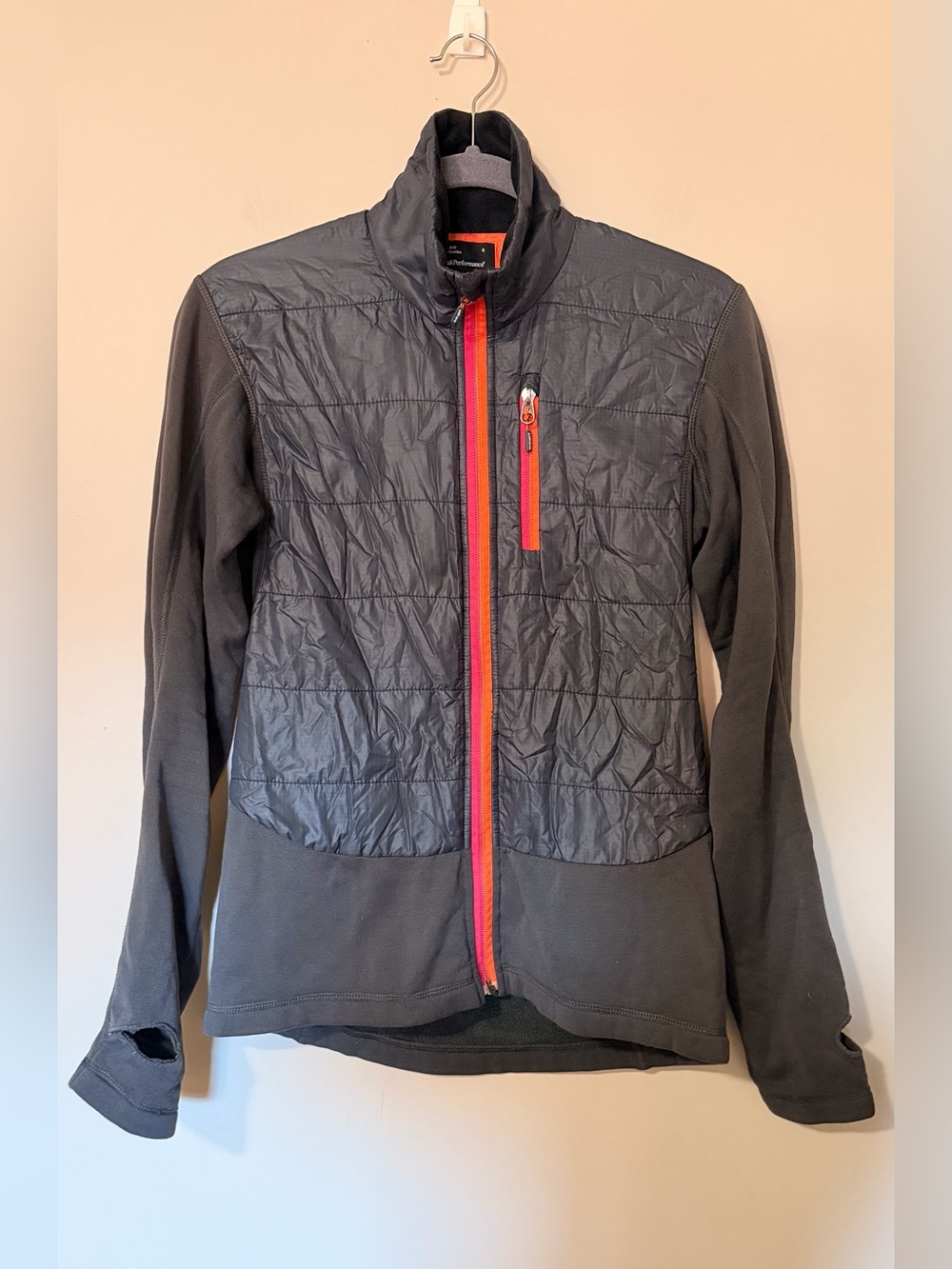 Peak Performance Women's Hybrid Jacket Sz S Gray Quilted Front Stretch Sleeves